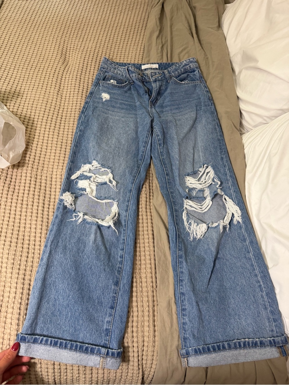 VERVET BY FLYING MONKEY Light Blue Distressed Wide-Leg Jeans